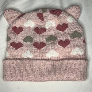 Cute girls beanie cat ears hearts colors:sage green,pink,white,maroon